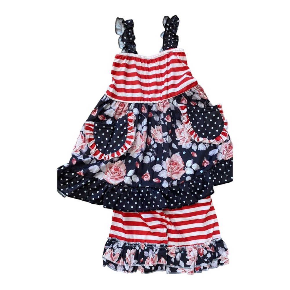 Red, White, and Blue Boutique Girls Dress with Leggings K102